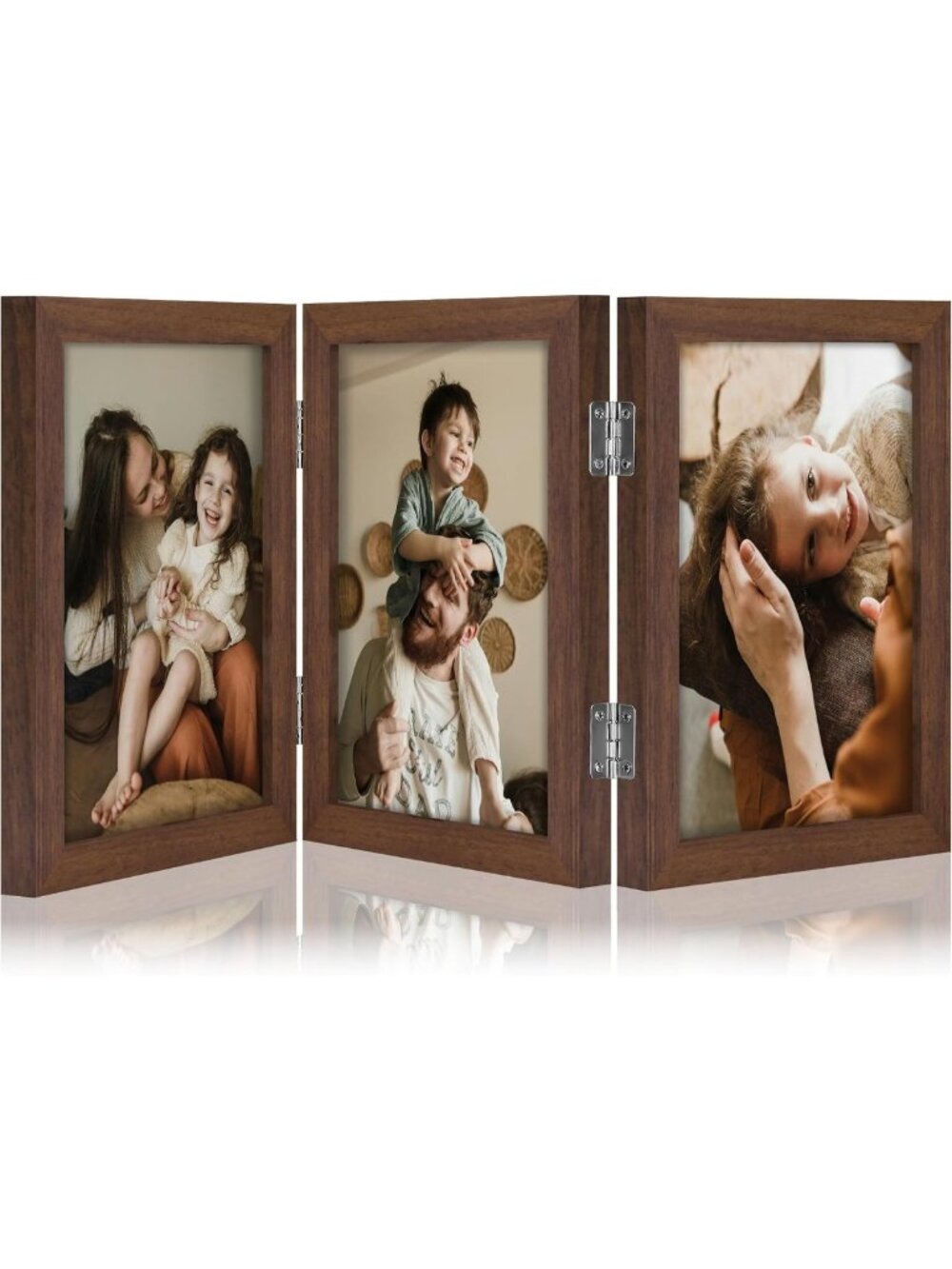 Stylish Brown Triple 5x7 Picture Frame - Vertical Wall Decor for Home & Office